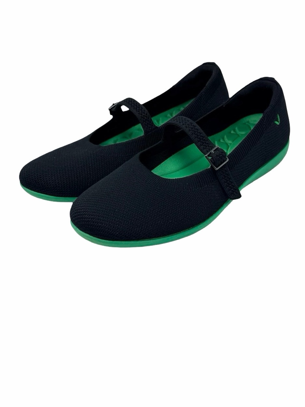 Vivaia Claire Walker Round Toe Mary Jane Flats Size EU 39 Black Green Comfort
